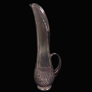 Vintage Art Swung Glass Pitcher Ewer Purple Amethyst Hobnail Tall Mid Century